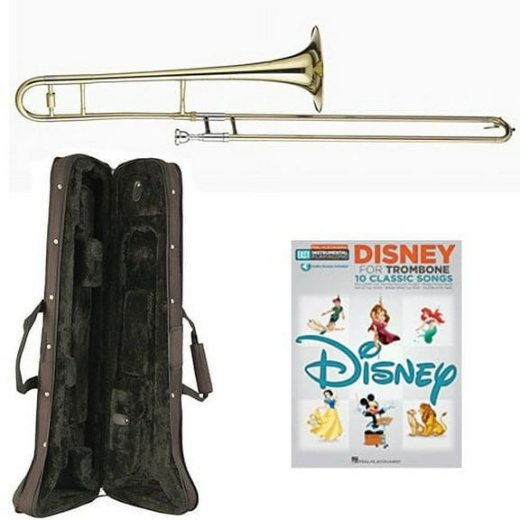 Classic Disney Bb Tenor Slide Trombone Pack - Includes Trombone w/Case & Accessories & Play Along Book