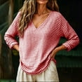 thumbnail image 2 of LEKWK Gingham Tops for Women Long Sleeve V Neck Plaid Tunic Top Casual Loose Fit Lightweight Shirt Fall Fashion Boho Dressy Vacation Outfits, 2 of 3