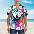 thumbnail image 2 of Haiem Cool Colorful Wolf Printed Hawaiian Shirt for Men - Men’s Casual Beach Summer Shirts - Stretch Fabric with Modern Fit-XX-Large, 2 of 7