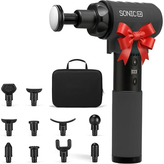 LifePro Sonic LX Massage Gun – Heated Deep Tissue Handheld Massager Gun for Muscle Recovery with 10 Heads, 9 Speeds – Portable Percussion Massager for Athletes - Black