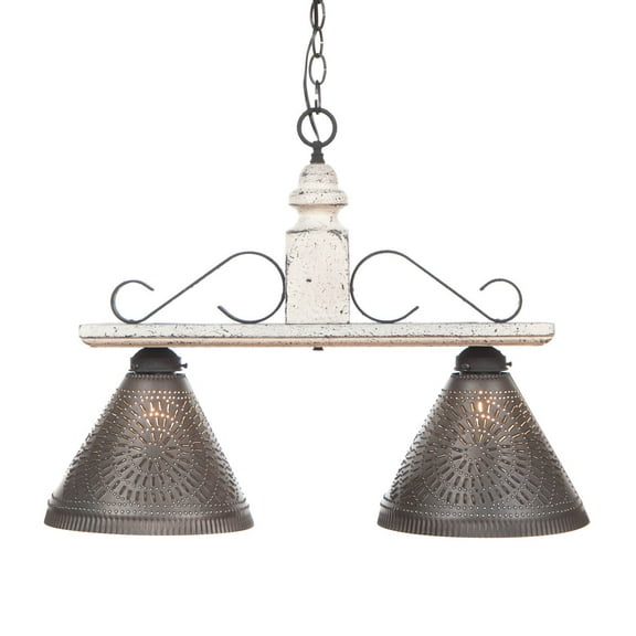 Irvins Country Tinware Wood Wellington Medium Island Light in Vintage White