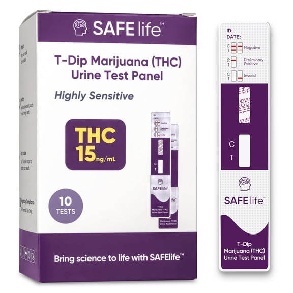 Safe Life At-Home Marijuana Drug Test Kit – Single Panel, 15 ng/mL Sensitive Cutoff – 10 Pack