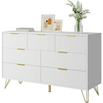 White Dresser for Bedroom, 7 Drawers Dresser with Golden Handles, Modern Wood Chest for Living Room, Hallway, Entryway