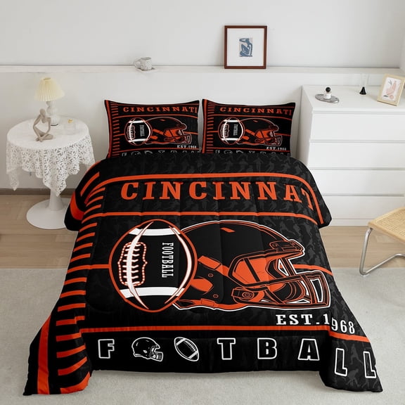 Erosebridal Cartoon Soccer Comforter Sets Twin Size, Vintage Football Comforters & Duvets, Sports Theme Decor, Reversible 2pcs