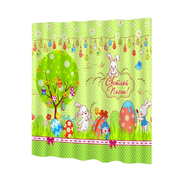 HuiXinOu Easter Shower Curtain Rabbit & Egg Patterns Bathroom Partition Curtain 71x39in with 12 Hooks Included Water-Resistant Decor for Bathroom Home Use