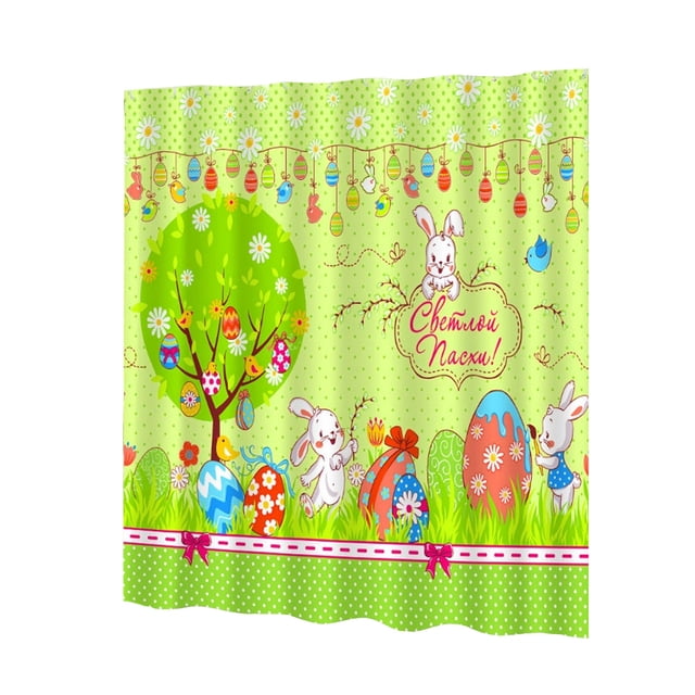 Wozhuo Easter Shower Curtain Rabbit Egg Pattern Bathroom Decor with 12 Hooks