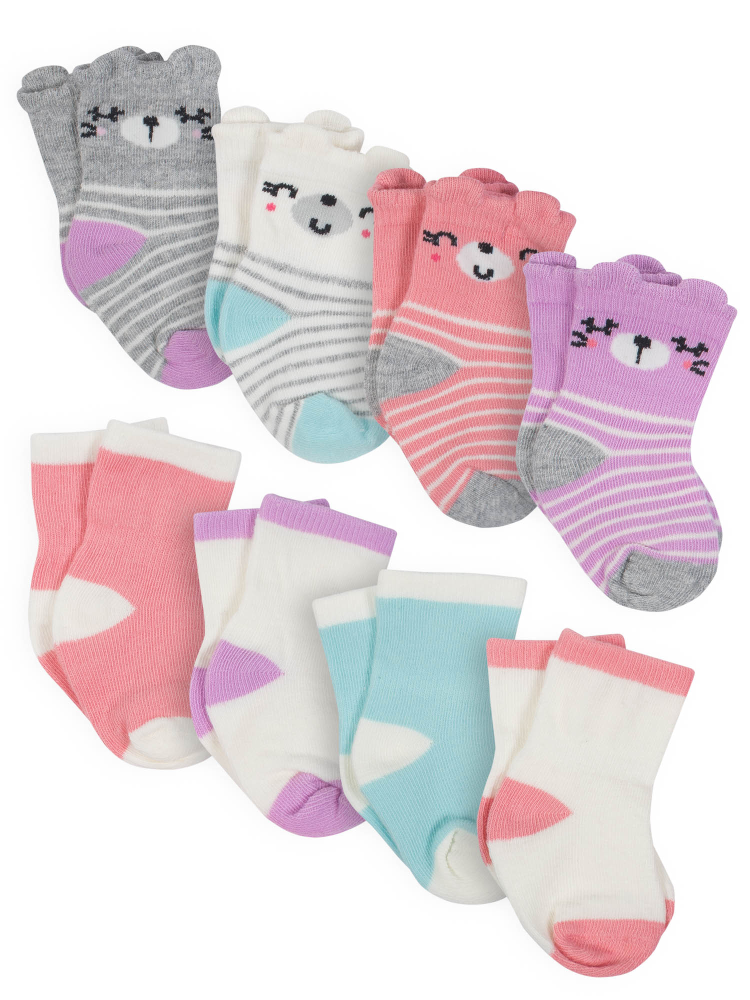 Gerber Baby Girls 8-Pack Wiggle Proof Jersey Crew Socks