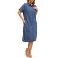 thumbnail image 2 of VESTIDO DE CAMISA DE MEZCLILLA PARA MUJER INSPIRE CHIC, MANGA CORTA, CON BOTONES, VESTIDO CASUAL MIDI AZUL S, 2 of 6