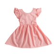 thumbnail image 1 of Fille Été Plissée Mouche Manches Robe Fraîche Couleur Unie Arc Dos Nu Enfants A-Ligne Princesse Robe, 1 of 5