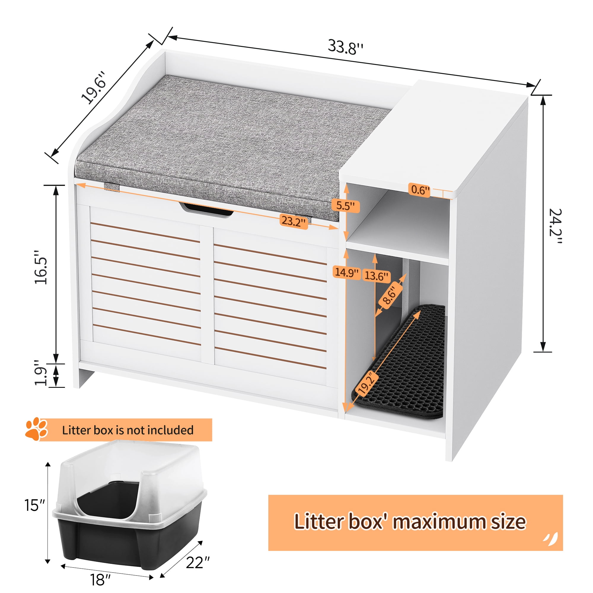 AOILE Cat Litter Box Enclosure – Hidden Litter Box Cabinet with Top Opening, Cushion, and Storage | Stylish Privacy Cat Litter Furniture