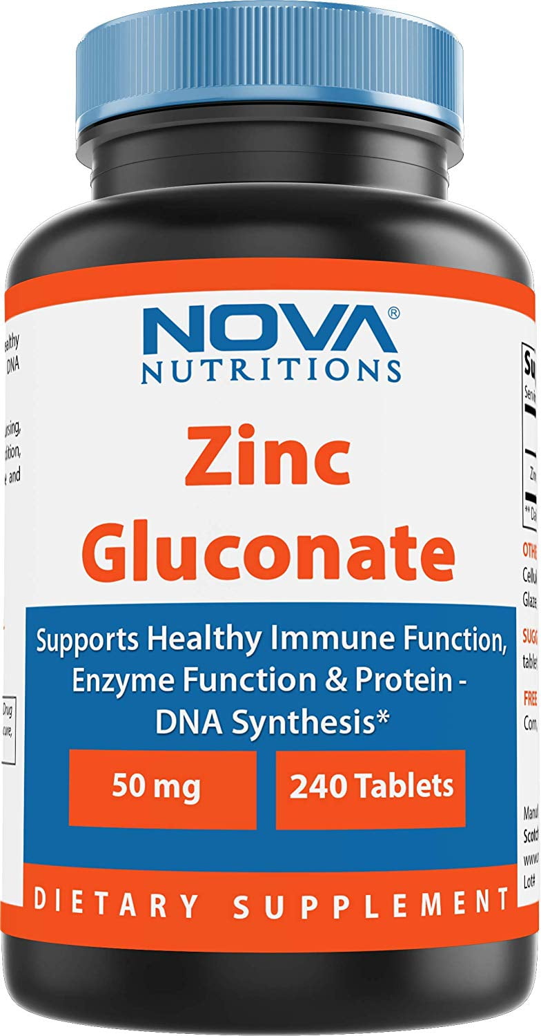 Nova Nutritions Zinc Gluconate 50mg, Supports Healthy Immune Function, 240 Tablets
