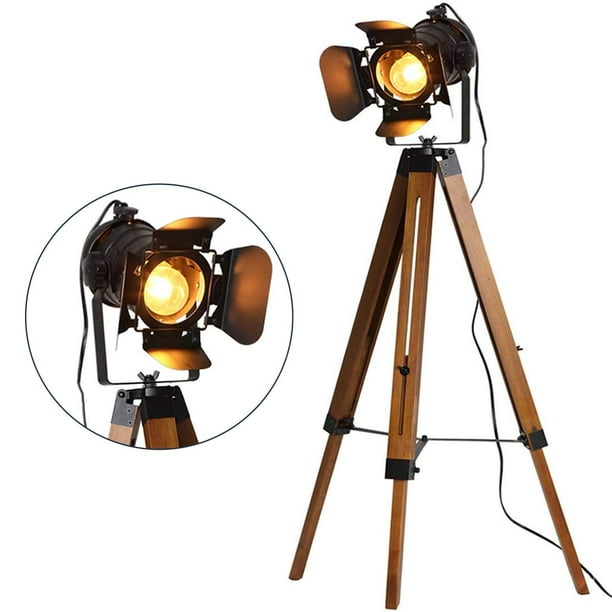 Ousgar Industrial Tripod Floor Lamp For Living Room Bedroom Vintage Spotlight Reading With Wooden Metal Legs Nautical Searchlight Office Cinema Dorm Black Without E27 Bulb Com Ousgar Industrial Tripod Floor Lamp For, Retro Theatre Floor Lamps