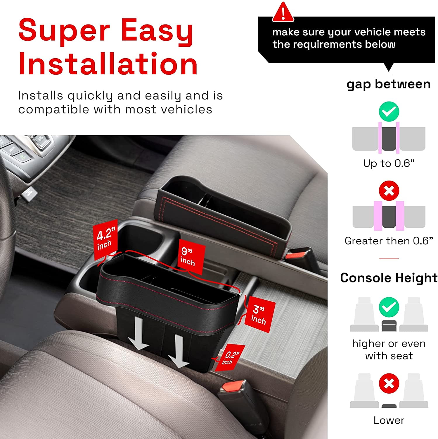 Perplus Car Seat Gap Filler Organizer, 2 Pack Between Front and Storage, Auto Console with Cup Holder