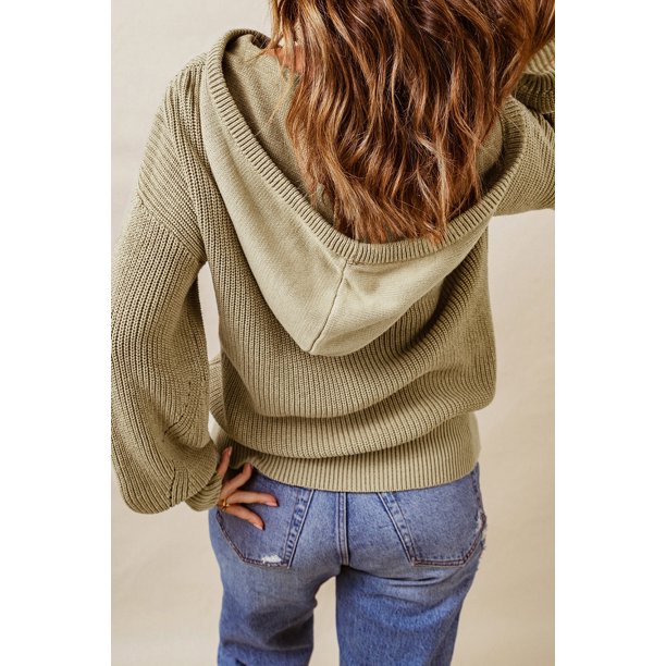 ABPHQTO Suéter con capucha y cuello en V de cuello henley verde de mujer