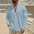 thumbnail image 2 of biudgviw Men's Linen Shirts Casual Button V Neck Long Sleeve Tops Lightweight Loose Vacation Beach T-Shirts Spring Summer Clothes, 2 of 6