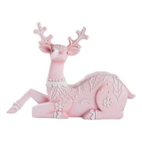 Christmas Elk Resin Ornament, Christmas Pink Reindeer Statue Xmas Figurine Deer Sculpture Holiday Decoration For Bedroom Standing