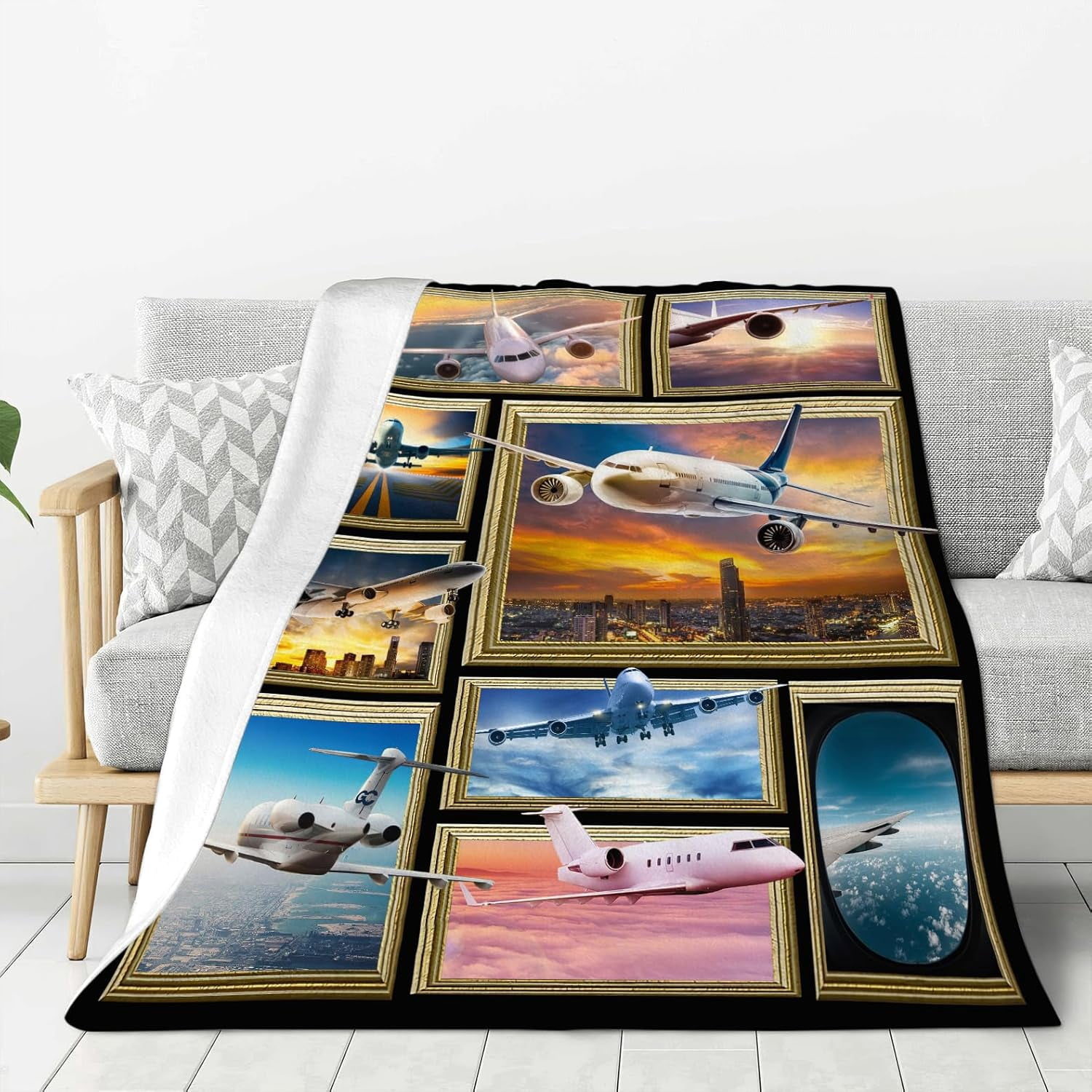Airplane Blanket Aviation Throw Blanket Soft Fleece Flannel Bedding Plane Pilot Gifts for Men Pilots Boys Girls Lovers Adults Stuff Plush for Couch Sofa Bed Room Decor 40"X50"