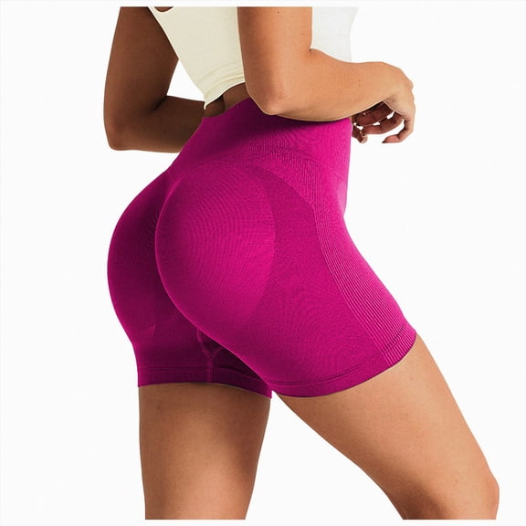 idosla Women's Naked Feeling Biker Shorts High Waisted Yoga Workout Running Spandex (Hot Pink, L)