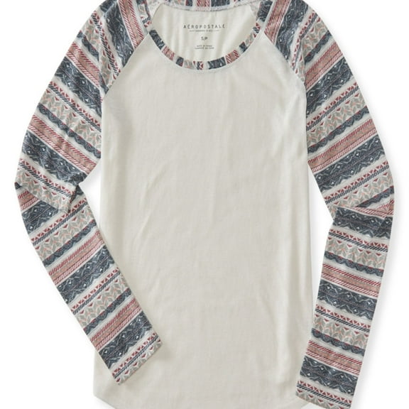 Aeropostale Womens Geo Raglan Graphic T-Shirt, Off-White, Juniors, Small