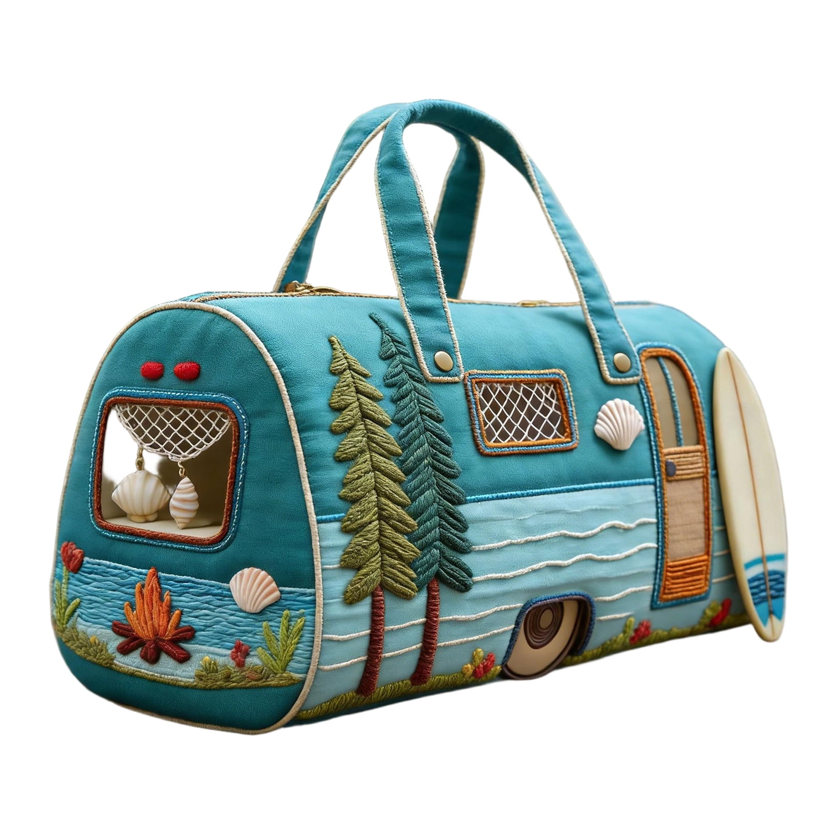 Whimsical RV Quilted Duffle Bag, Large Canvas Travel Carry-On for Weekend Trips, Funny Camping Theme Work & Gym Bag, Lightweight Tote with Pockets(G, 18" x 9" x 9")