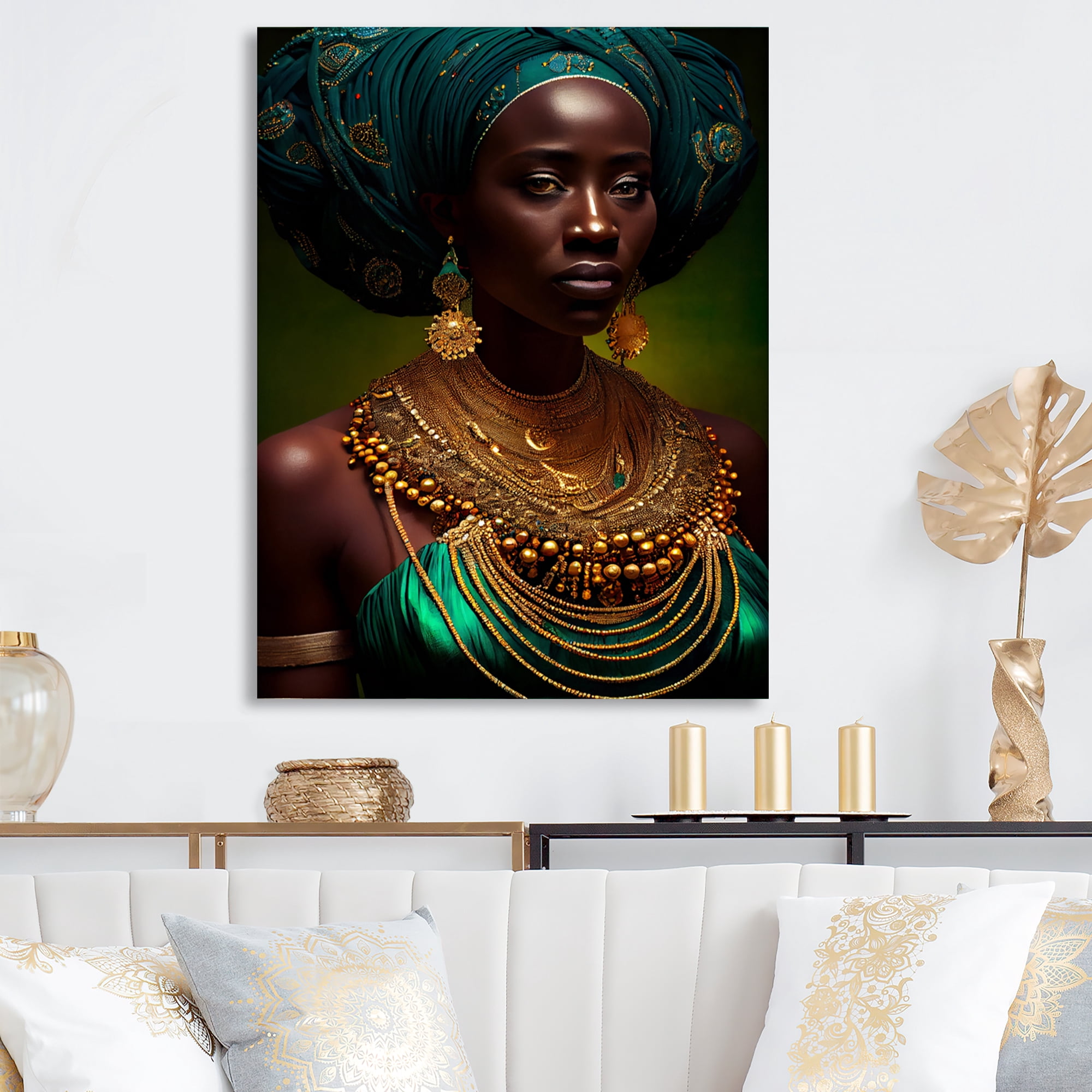 Designart Emerald Queen African Woman Under Moon II Canvas Wall Art