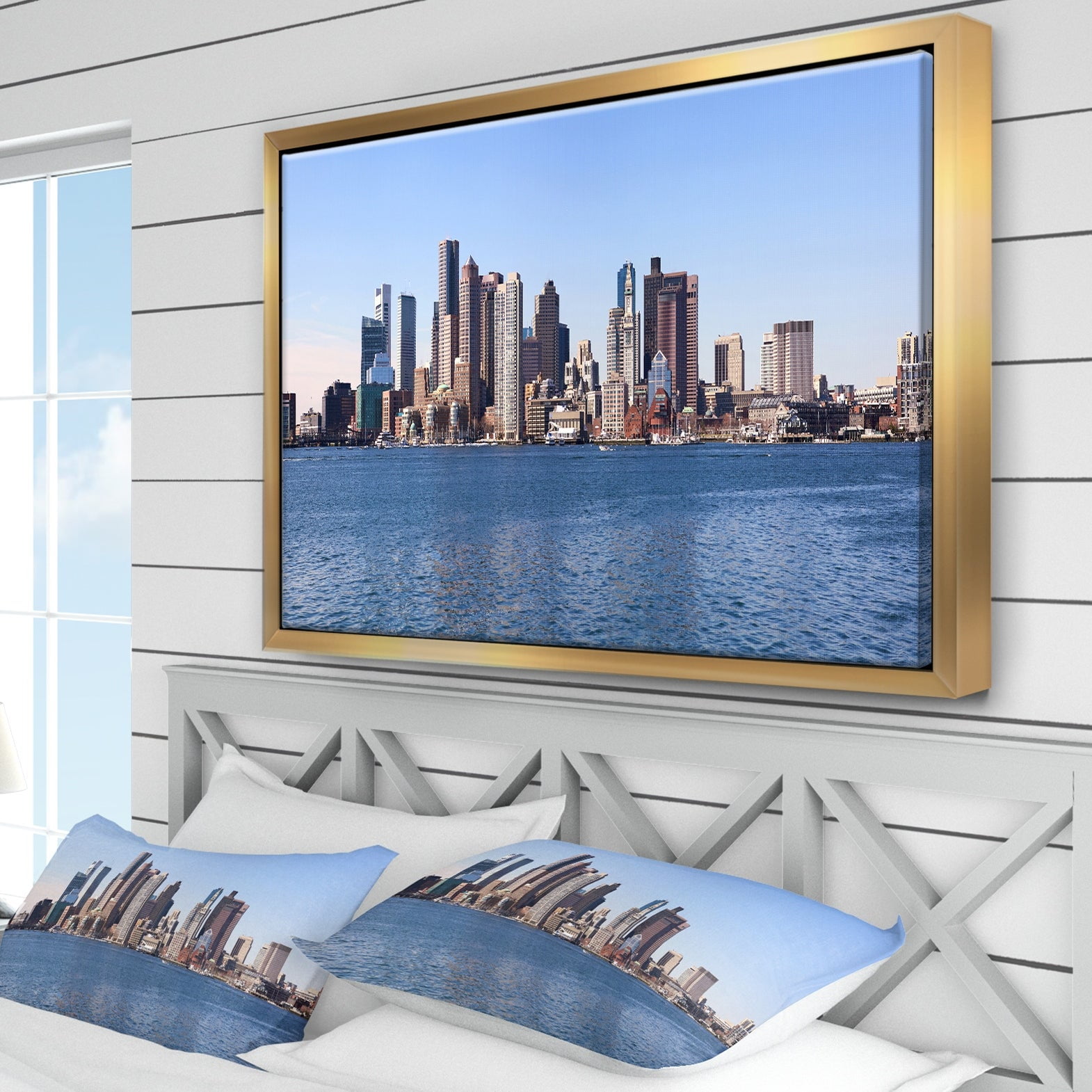 Design Art Boston Skyline Panorama Framed Canvas Art Print