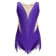thumbnail image 3 of YONGHS Kids Girls Shiny Rhinestone Tassel Skating Dance Gymnastics Leotard Mesh Spliced Bodysuit Purple 10, 3 of 7