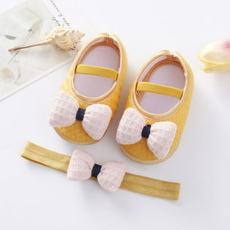 

Baby Girls Flats Infant Princess Prewalkers Toddler Wedding Dress Shoes with Headband Wedding Shoes Toddler First Walkers 0-12M