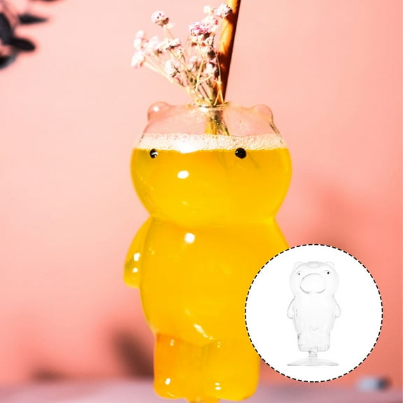 LEORX Transparent Glass Beverage Cup for Bars with Material and Lovely Bear Shape 1pc