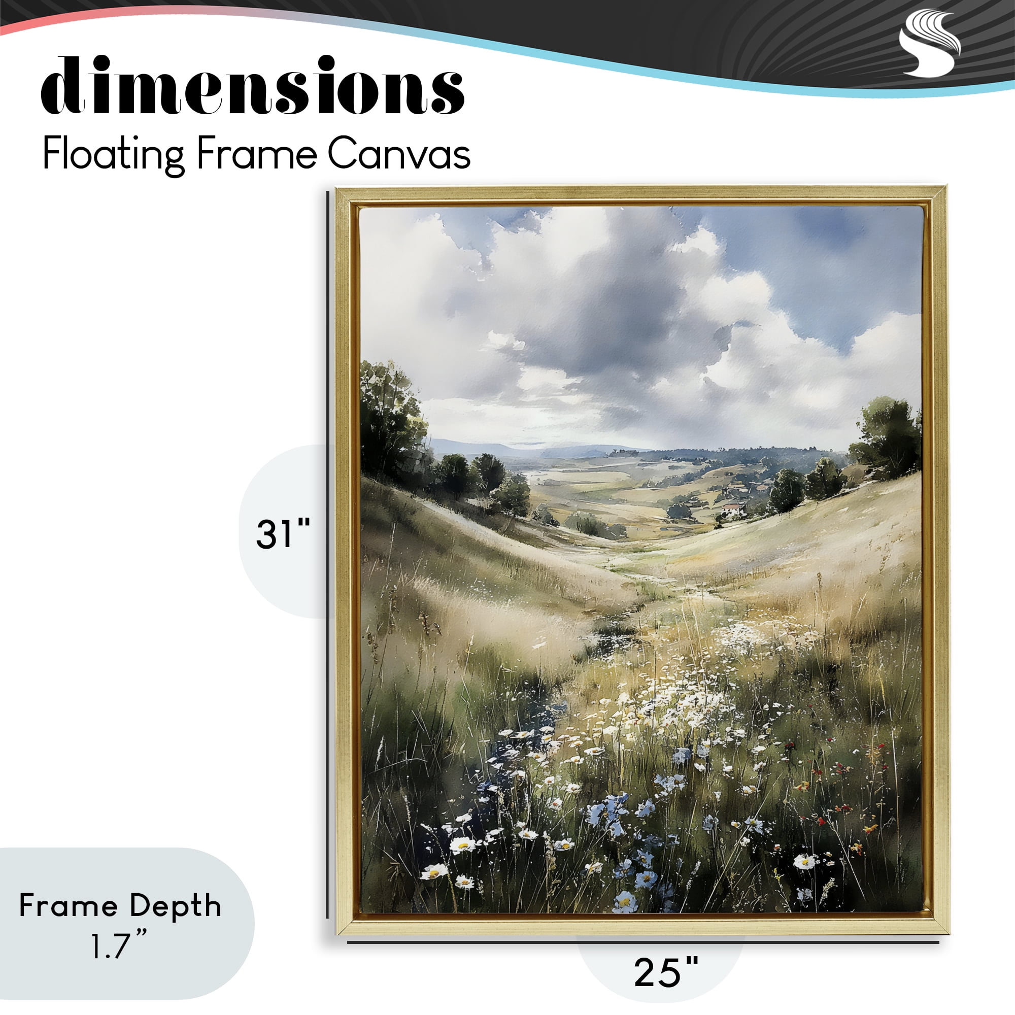 Stupell Industries Floral Valley of Wild Daisies Gold Framed Floater Canvas Wall Art, design by Franklyn Gregory