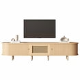 thumbnail image 3 of Light Oak Rattan TV Stand with Sliding Doors - Media Console for Living Room, 3 of 17