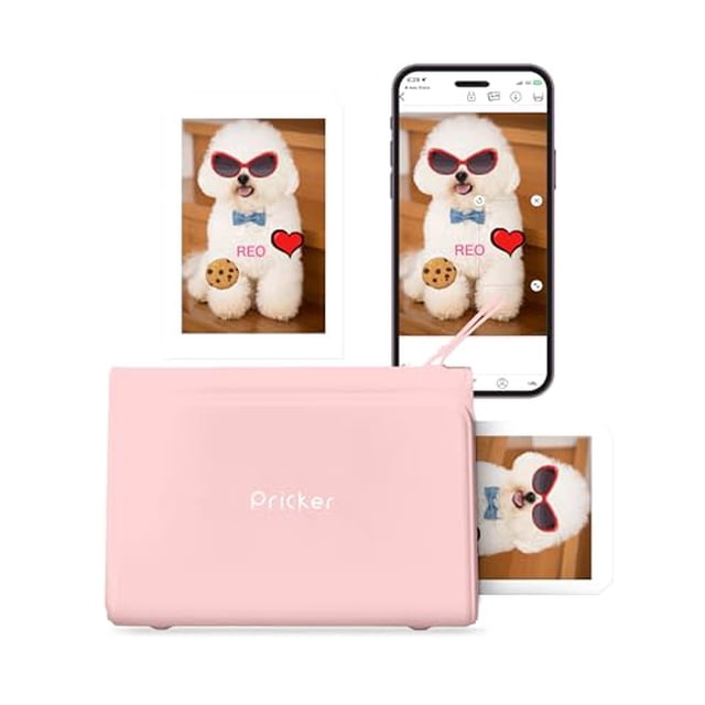 Impresora de pegatinas fotográficas Pricker+ | Impresora portátil inalámbrica multiusos 6PASS para teléfono | Miniimpresora fotográfica con 10 hojas + 10 etiquetas | Impresora de pegatinas a color per