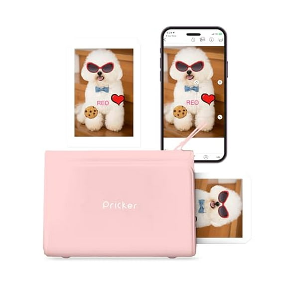 Impresora de pegatinas fotográficas Pricker+ | Impresora portátil inalámbrica multiusos 6PASS para teléfono | Miniimpresora fotográfica con 10 hojas + 10 etiquetas | Impresora de pegatinas a color per