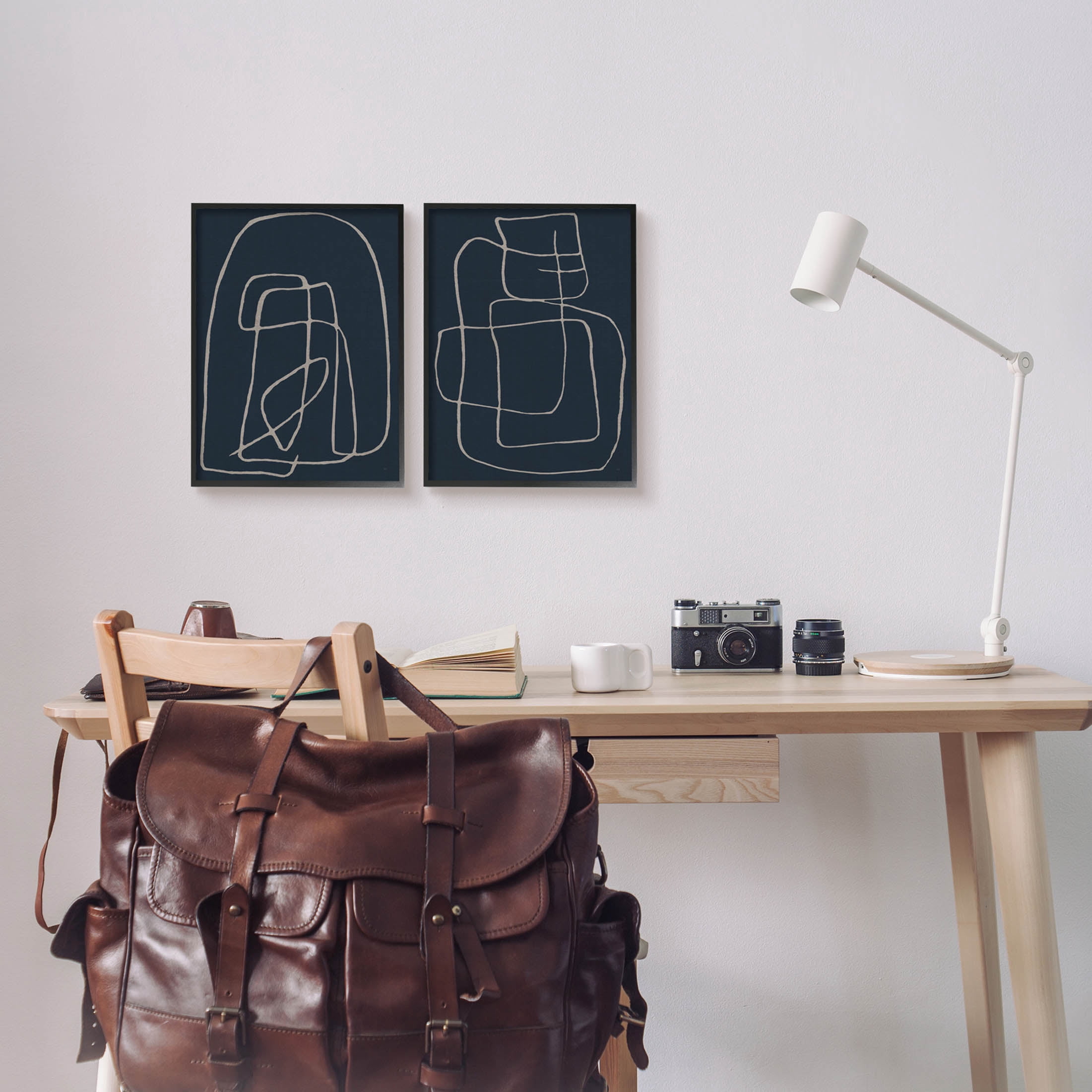 Stupell Industries Contemporary Line Squiggle Shapes Graphic Art Black Framed Art Print Wall Art, Set of 2, Design by Susan Jill