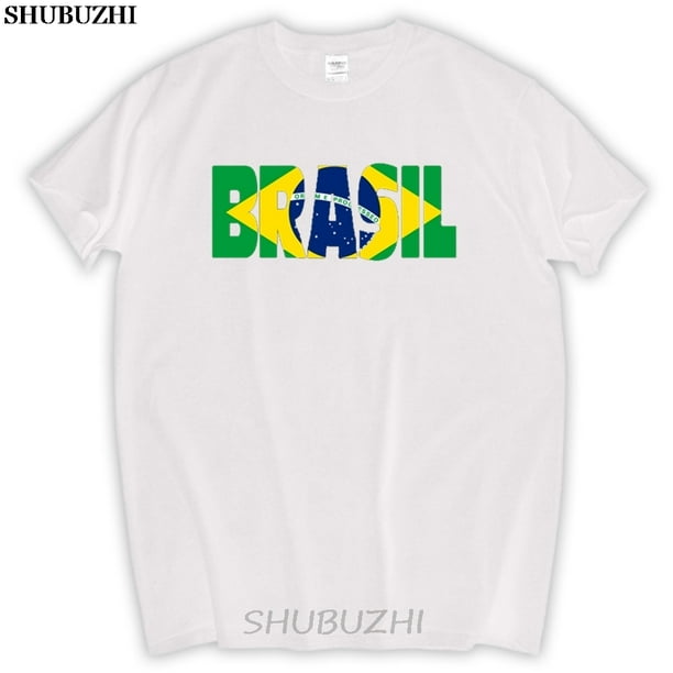 Camiseta de manga corta para hombre Camisa de algodón con letras personalizadas Bandera de Brasil XXXL familiar negra envío directo