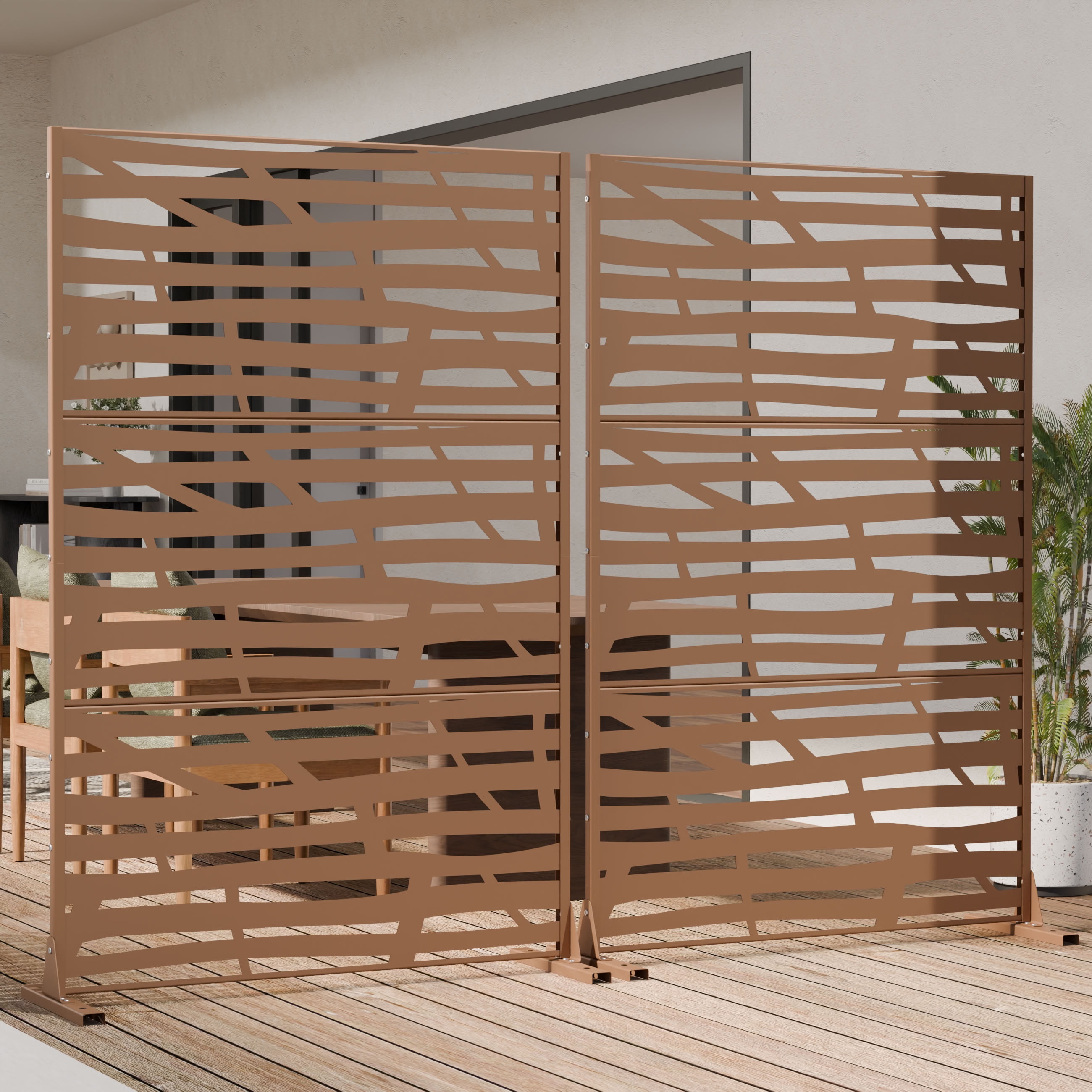 MAYEERTY 72*47in Outdoor Privacy Screen, Horizontal Slat Metal Privacy Fence, Deck Privacy Panel for Patio, Balcony, Garden