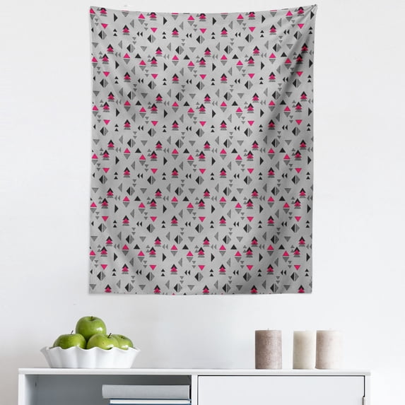 Abstract Triangle Tapestry, Hand Drawn Geometric Composition with Pastel Colors, Fabric Wall Hanging Decor for Bedroom Living Room Dorm, 5 Sizes, Grey Pink Charcoal Grey, by Ambesonne