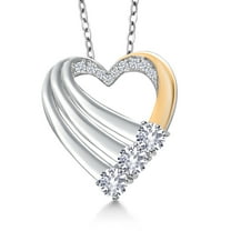 Gem Stone King 925 Silver and 10K Yellow Gold White Created Sapphire and White Lab Grown Diamond Heart Pendant for Women | 0.85 Cttw | Gemstone September Birthstone | With 18 inch Chain