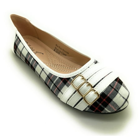 

Three Lair Belted Plaid Ballerina Flats