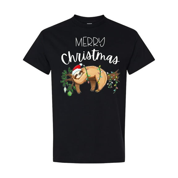 Inktastic Merry Christmas Cute Sloth with Santa Hat and Lights T-Shirt