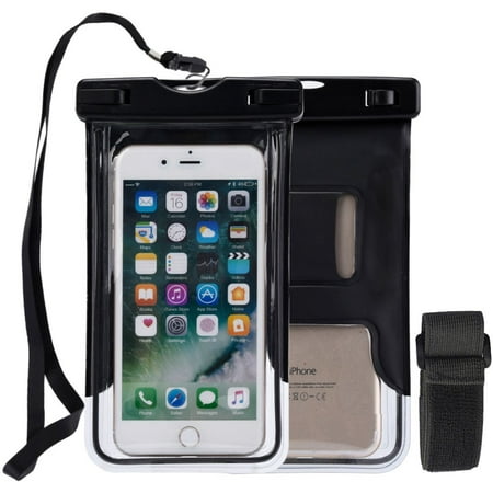 3 pcs WaterProof Phone Pouch, Universal Waterproof Phone Case Transparent Pouch Glows in Dark Dry Bag With Arm Band Function for Apple iPhone 8, iPhone 8 Plus - Black, Lanyard, Armband (random color)