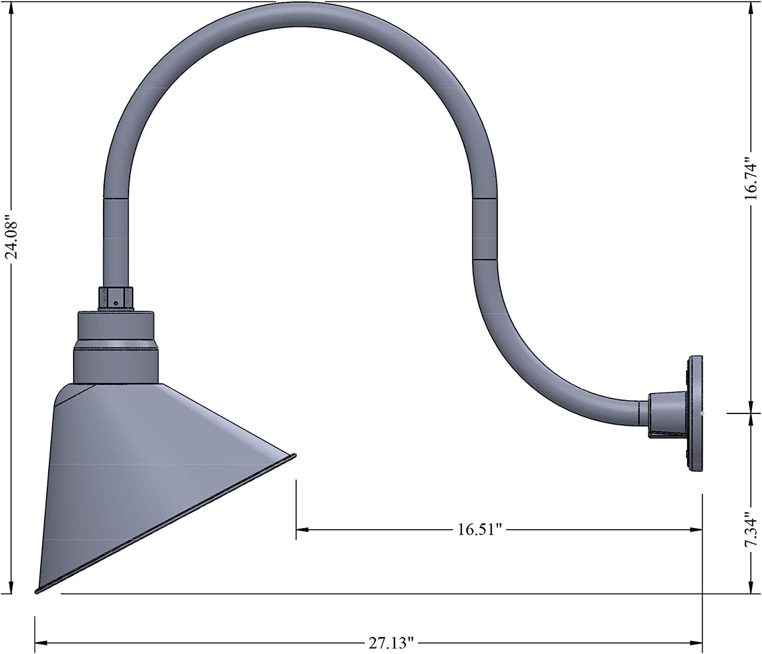 12in. White Outdoor Angle Shade Gooseneck Sign Light Fixture with 24in. Long Extension Arm - Wall Sconce Farmhouse, Vintage, Antique Style - UL Listed - 9W 900lm A19 LED Bulb (5000K Cool White)