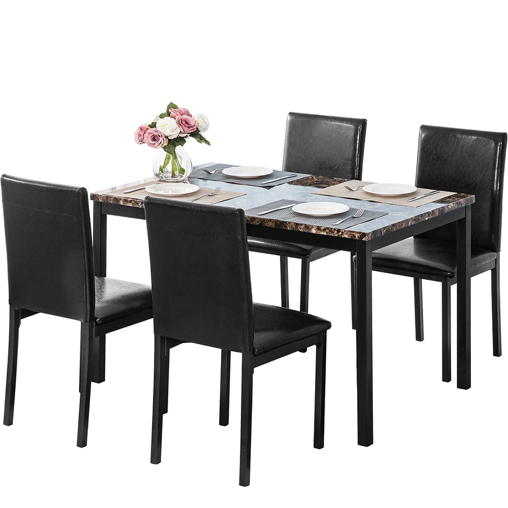 Kepooman 5 Pcs Kitchen Table Set with 4 Leather Chairs Kepooman 5 Pcs Kitchen Table Set with 4 Leather Chairs