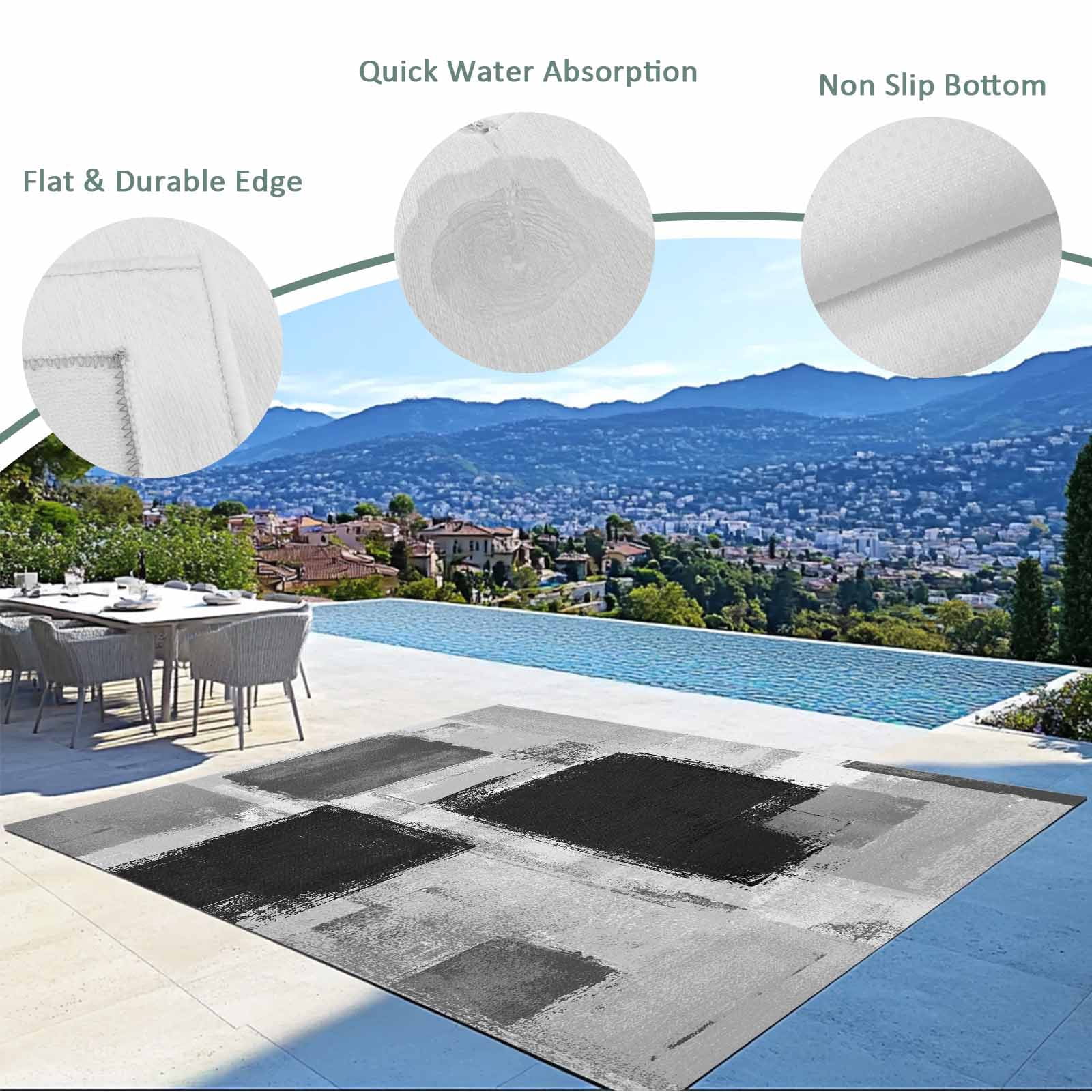 Fsddascl Black Grey Ombre Outdoor Rug for Patio/Deck/Porch, Non-Slip Large Area Rug 4 x 6 Ft, Vintage Abstract Smear Aesthetics Indoor Outdoor Rugs Washable Area Rugs, Reversible Camping Rug Carpet