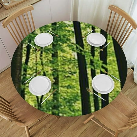 

Sheronv Green Trees Round Tablecloth | Stain-Resistant & Washable | Indoor Outdoor Restaurant Wedding Party Decor | 100% Polyester Outdoor Fitted with Elastic Edge 42 -46