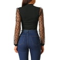 thumbnail image 3 of INSPIRE CHIC Women's Mock Neck Bodysuit Elegant Polka Dot Long Mesh Sheer Sleeve Slim Fit Bodysuits S Black, 3 of 5