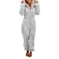 thumbnail image 2 of Leesechin Womens Nightgown Unisex Adult Onesie Hoody Nightwear Zipper Up Pockets Long Sleeve Plush Jumpsuit on Clearance, 2 of 7