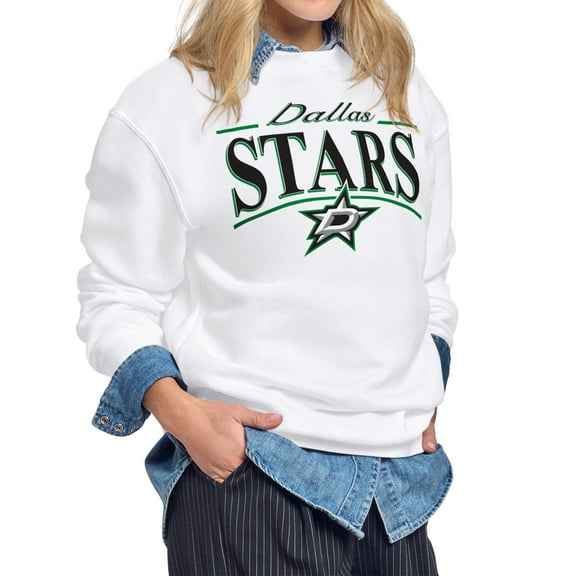 Women's Starter White Dallas Stars Arch Stripe Fleece Sweatshirt