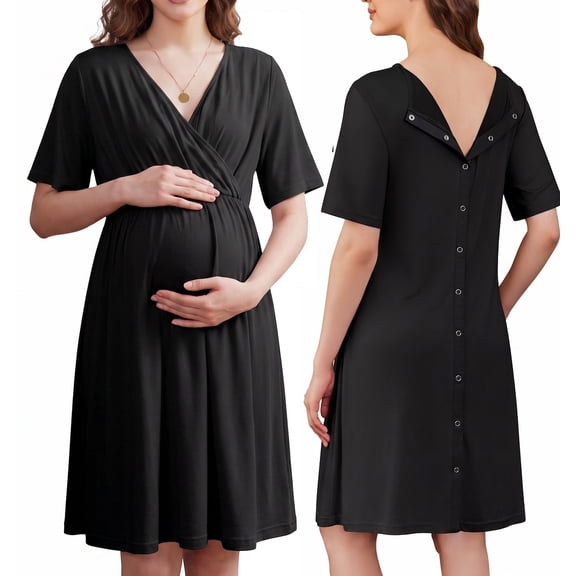 KISSGAL Women Maternity Nursing Nightgown with Button Short Sleeve Nursing Dress for Breastfeeding Labor and Delivery Gown for Hospital S-XXL
