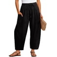 thumbnail image 2 of Lumtrix Womens Wide Leg Linen Pants Casual Loose Baggy Drawstring Summer Beach Travel Vacation Palazzo Harem Pants with Pockets Black M, 2 of 5
